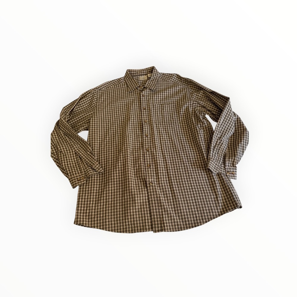LL Bean Button Down Shirt Mens XXL Tall Brown Plaid Long Sleeve Cotton Blend